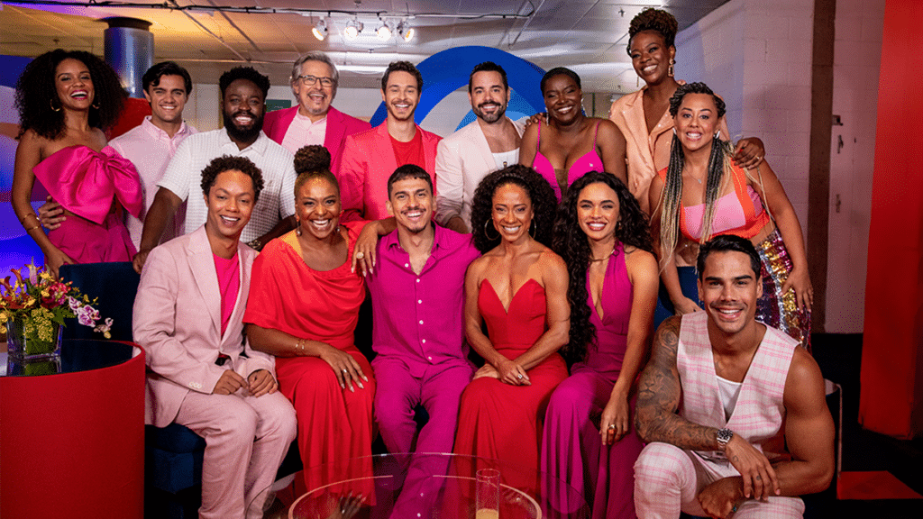 Elenco de Fuzuê e Encantado's na gravação da mensagem de fim de ano TV Globo