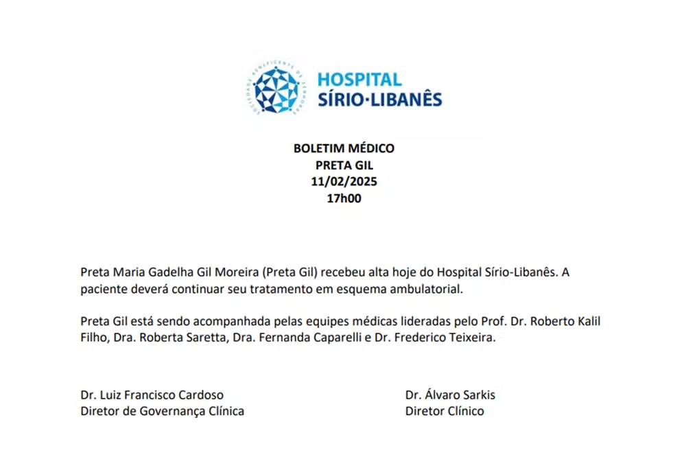 Boletim Médico Alta Preta Gil